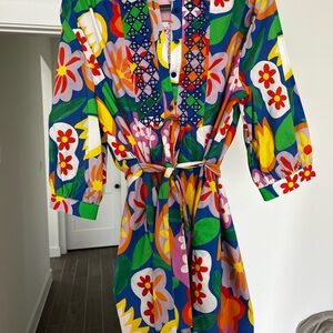 Joy Joy Blue and Green Wrap Sundress with Bishop Sleeves brand new with tag